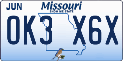 MO license plate OK3X6X
