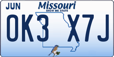 MO license plate OK3X7J