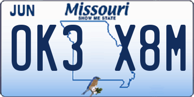 MO license plate OK3X8M