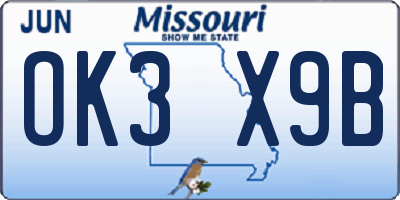 MO license plate OK3X9B