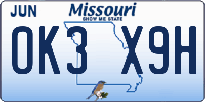 MO license plate OK3X9H
