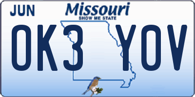 MO license plate OK3Y0V
