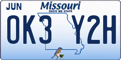 MO license plate OK3Y2H