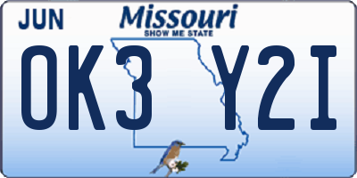 MO license plate OK3Y2I