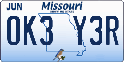 MO license plate OK3Y3R