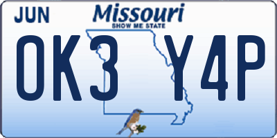 MO license plate OK3Y4P