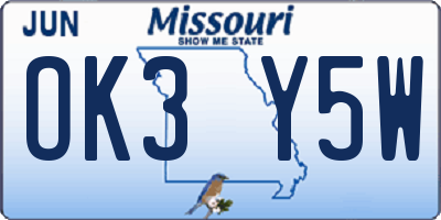 MO license plate OK3Y5W