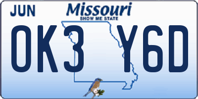 MO license plate OK3Y6D