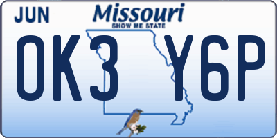 MO license plate OK3Y6P