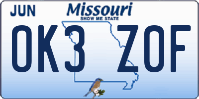 MO license plate OK3Z0F
