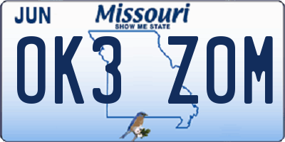 MO license plate OK3Z0M