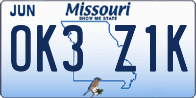 MO license plate OK3Z1K
