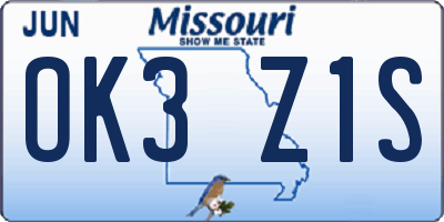 MO license plate OK3Z1S