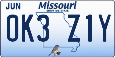 MO license plate OK3Z1Y