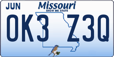 MO license plate OK3Z3Q