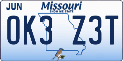 MO license plate OK3Z3T