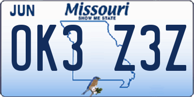 MO license plate OK3Z3Z
