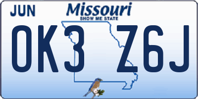 MO license plate OK3Z6J