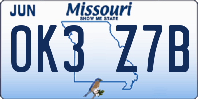 MO license plate OK3Z7B