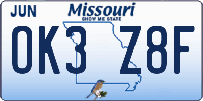 MO license plate OK3Z8F