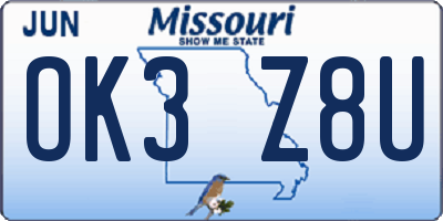 MO license plate OK3Z8U