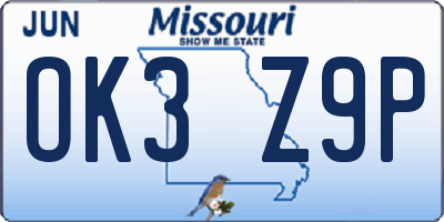 MO license plate OK3Z9P
