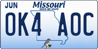 MO license plate OK4A0C