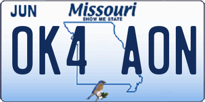 MO license plate OK4A0N