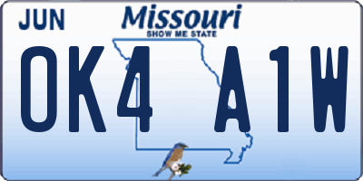 MO license plate OK4A1W