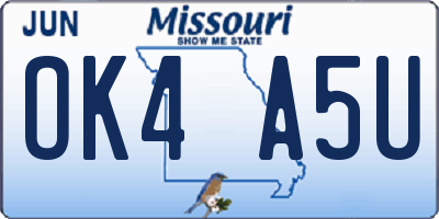 MO license plate OK4A5U