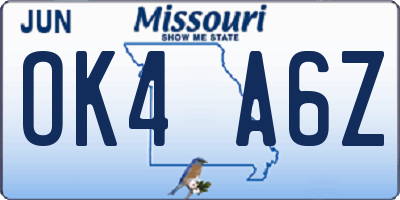 MO license plate OK4A6Z