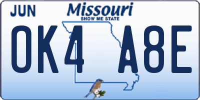MO license plate OK4A8E