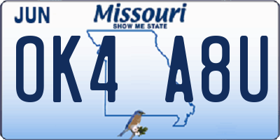 MO license plate OK4A8U
