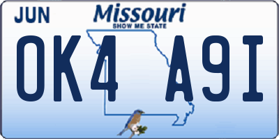MO license plate OK4A9I