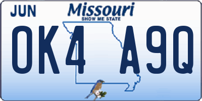 MO license plate OK4A9Q