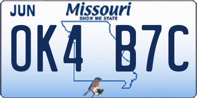 MO license plate OK4B7C