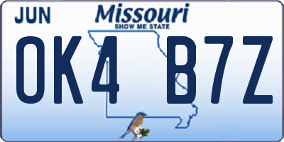 MO license plate OK4B7Z