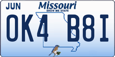 MO license plate OK4B8I
