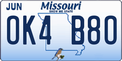 MO license plate OK4B8O