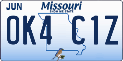 MO license plate OK4C1Z