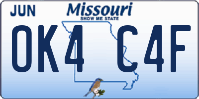 MO license plate OK4C4F