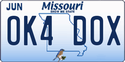 MO license plate OK4D0X