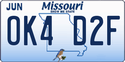 MO license plate OK4D2F