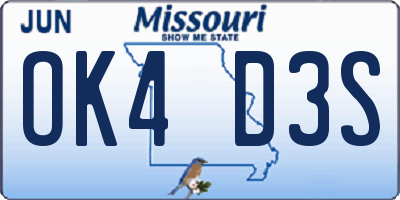 MO license plate OK4D3S