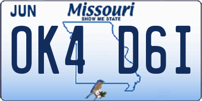 MO license plate OK4D6I