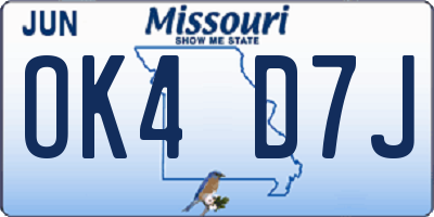 MO license plate OK4D7J