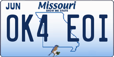 MO license plate OK4E0I