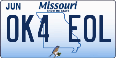 MO license plate OK4E0L