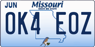 MO license plate OK4E0Z