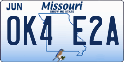 MO license plate OK4E2A
